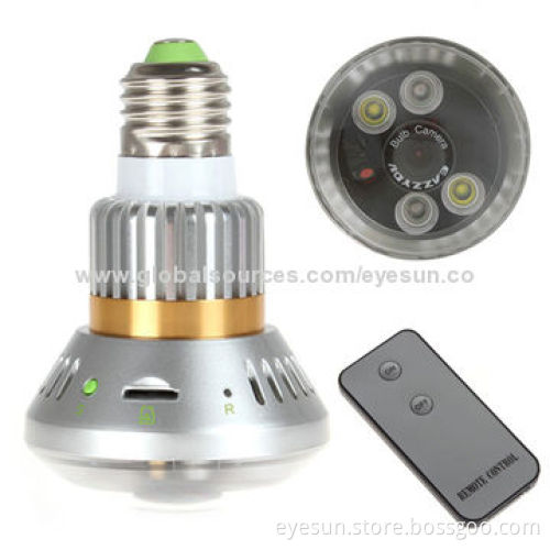 Bulb CCTV Security Hidden Camera with Remote Control Light, IR LED and microSD Card Storage